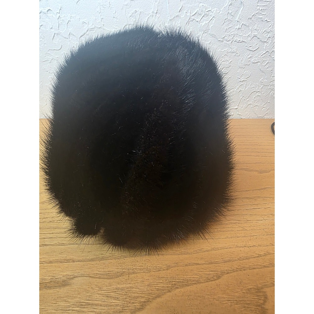 Vintage Black Mink Fur Pillbox Hat Women Winter Luxury Genuine Fur Cap